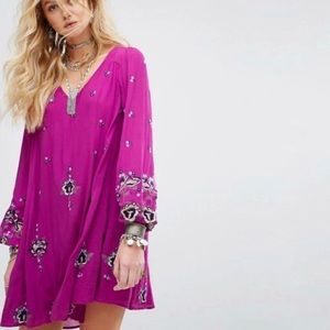 Free People Dress Oxford Dress Lilac Purple Mini Swing Embroidered Small